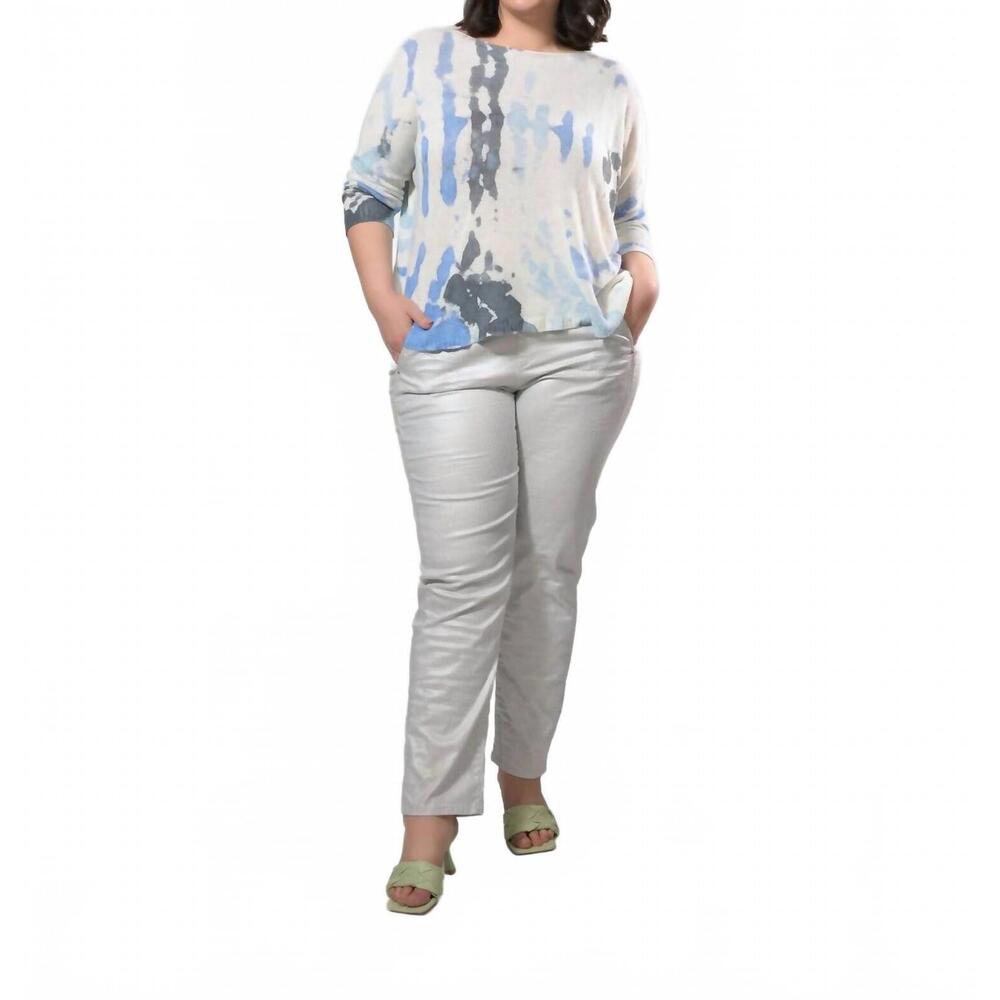 NEW ALEMBIKA pinstripe iconic stretch jeans in silver/white